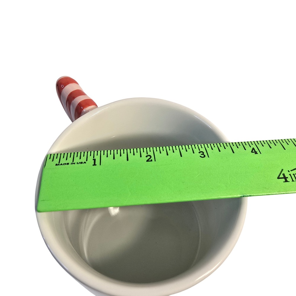 Spritz Red White Striped Bow Handle Stoneware Coffee Mug White Ceramic Cup - Picture 9 of 9